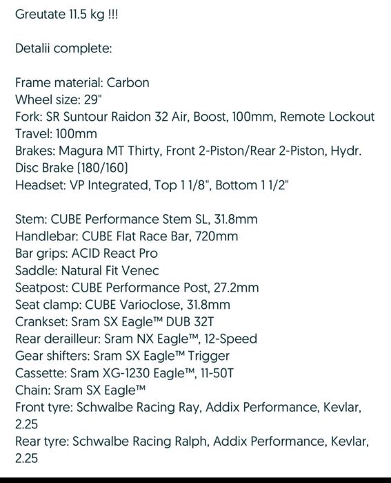 Bicicleta Cube carbon Performance C62 / 29'