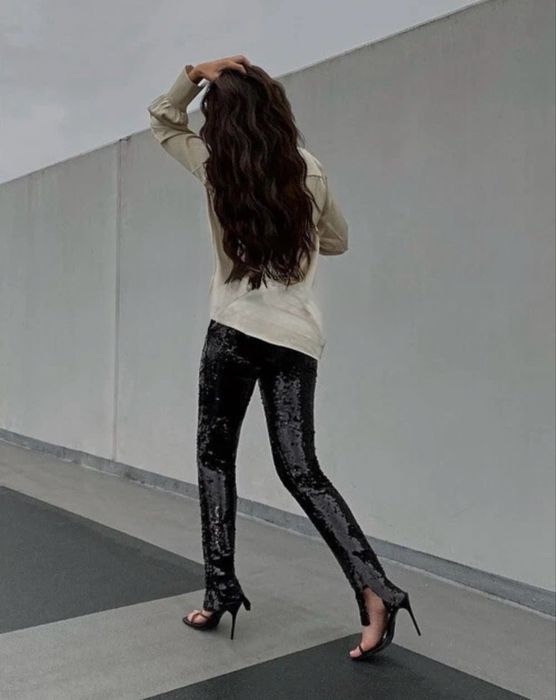 Панталон с пайети ZARA sequin slide slit