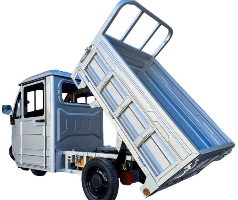 Tricicleta Electrica Triciclu cu Cabina incalzita, Volan, Fara Permis CIV RAR inclus, Cargo TUK TUK Bena Basculabila Baterie 58Ah