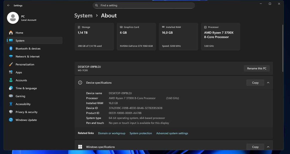 Компютър Ryzen 7 3700X / GTX 1060 6GB / 16GB RAM / 256 SSD / 1TB HDD