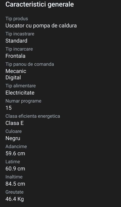 UscatUscator de rufe Fram FHPD-V8T2BKA++, Pompa de caldura, 8 kg, Clas