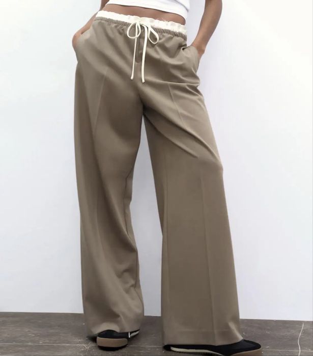 ZARA панталон зелен каки широк wide leg