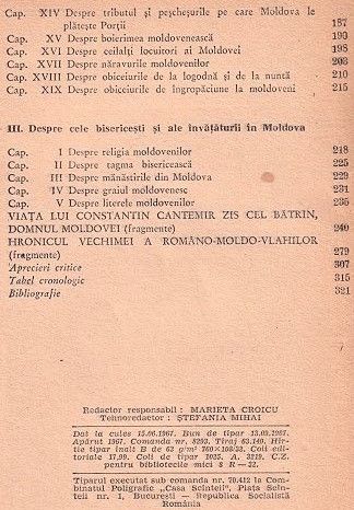 Descrierea Moldovei Dimitrie Cantemir 1967