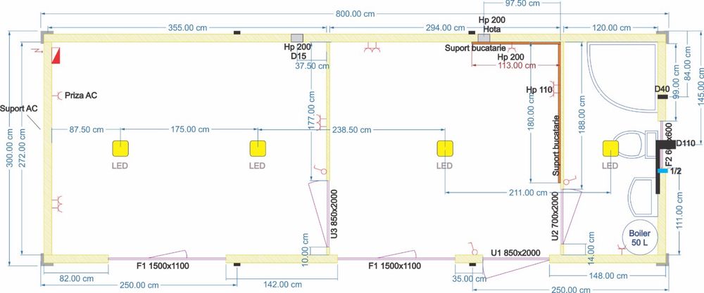 container de locuit , baie bucătarie și dormitor 3x8x2.70