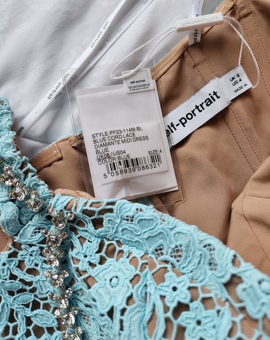 Рокля Self-portrait S/XS/UK8 синя дантела официална midi корсет криста