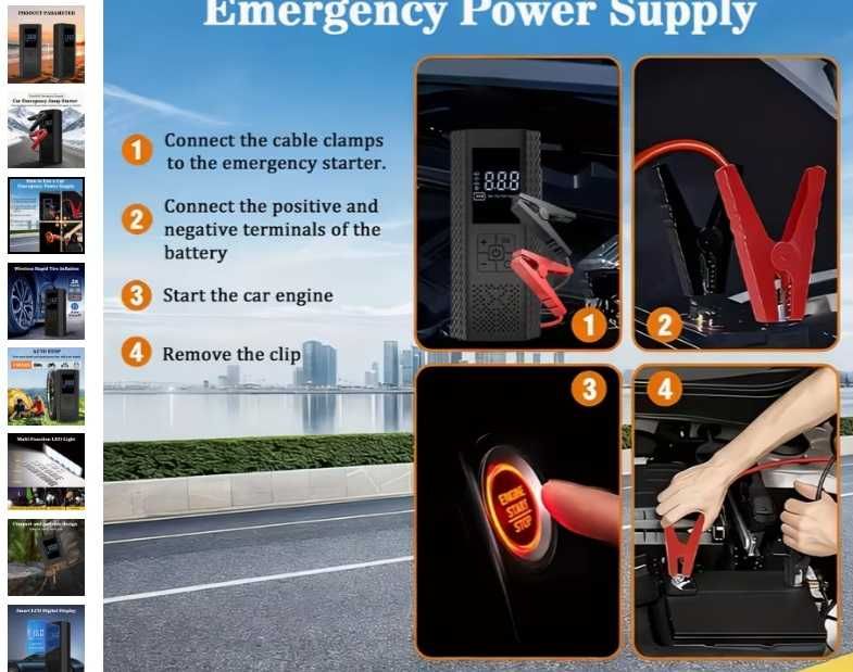 Redresor Starter auto pompa umflat roti powerbank profesional lanterna