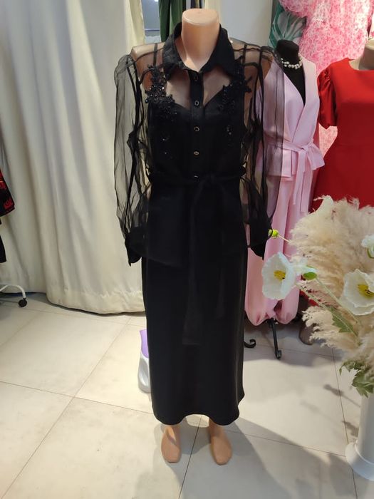 Платье вечернее чёрное атласный материал