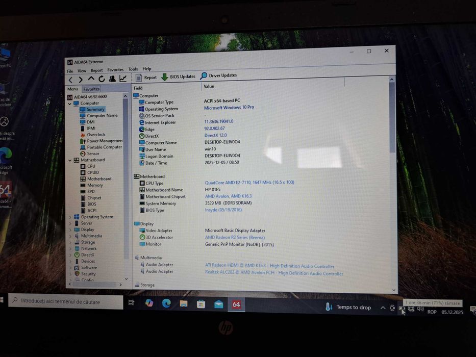 Laptop HP Pavilion 15-BA005NQ, AMD Quad-Core E2-7110, pentru piese