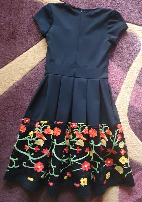 Rochie Ella Collection cu broderie florala, bleumarin, marime 38