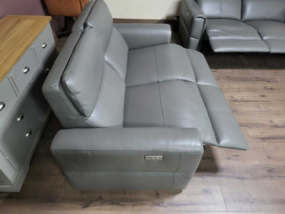 Сив кожен комплект дивани две двойки с електрически релакс механизъм