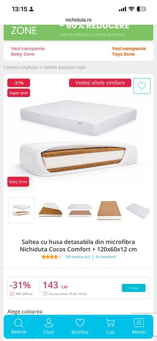 Patut copii Nichiduta + Saltea cocos