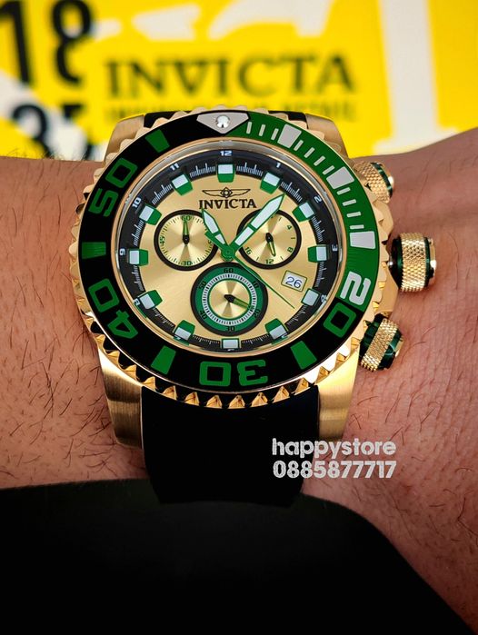 INVICTA Seahorse Green/Gold 52 mm, Инвикта нов ръчен часовник