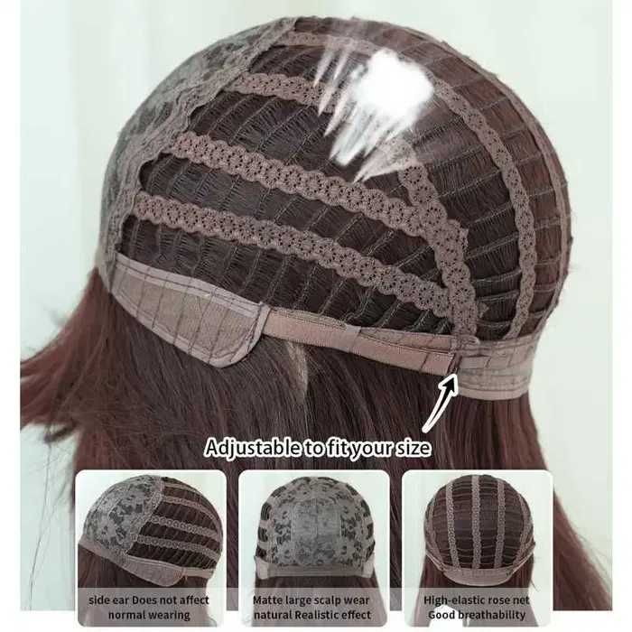 Дълга права тъмно кафява перука с бретон