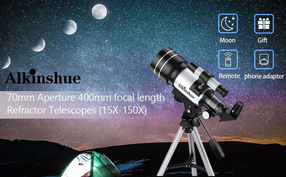 Астрономически Телескоп Alkinshue 70х400mm, Адаптер за Телефон, Статив