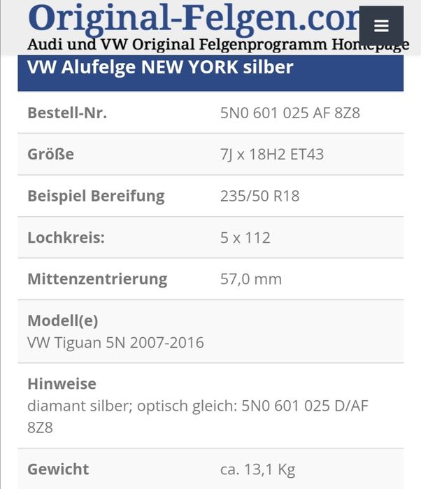 18" VW Tiguan, Passat, Touran Оригинални джанти Volkswagen 5x112