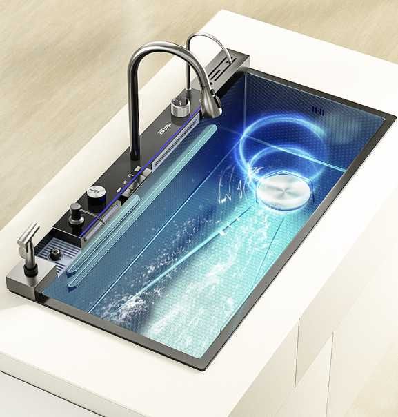 100см Модерна мултифункционална кухненска мивка с двоен водопад