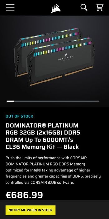 Рам памет Corsair DOMINATOR PLATINUM RGB 32GB (2x16GB) DDR5 6000MHz CL36 Black