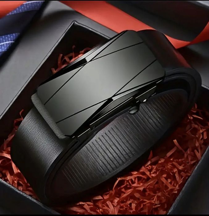 Мъжки официален кожен колан/Автоматичен с тъмна катарама -15% Промоция