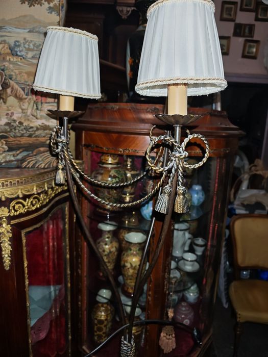 Антикварен лампион с бронзова плетеница три светлини 180см