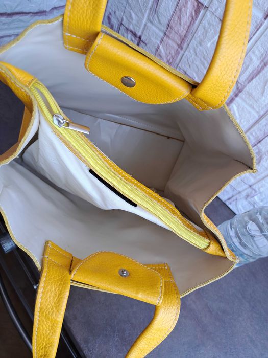 дамска чанта,жълта торба-естествена кожа