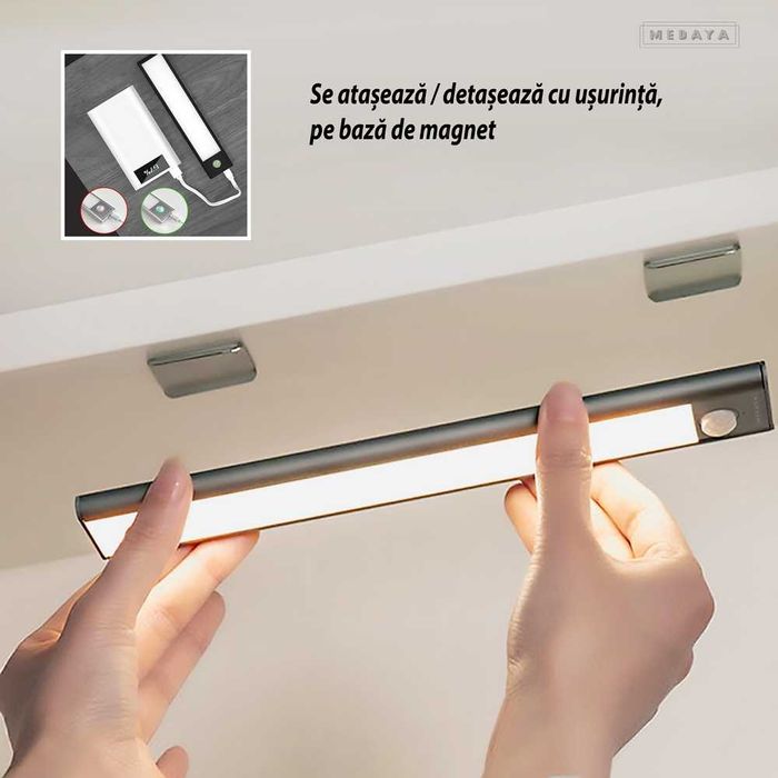 Nou, lampa led cu sensor de miscare, 3 tipuri lumina, acumulator, 40cm