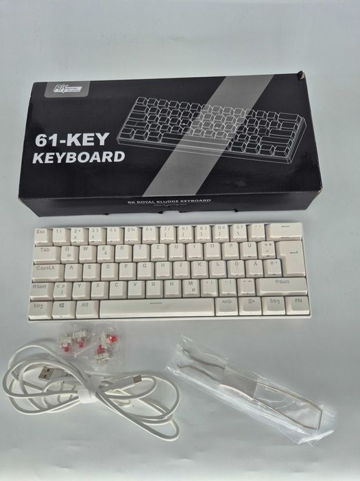 Tastatura Mecanica Royal Kludge RK61 White (Layout DE) - Red Switch