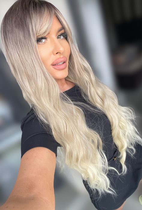 Peruca semi naturala blonda  lunga , cadou spray peruci