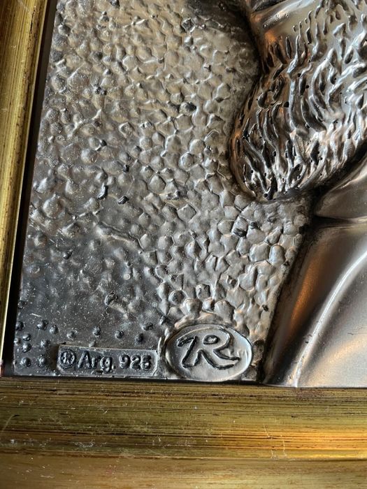 Pictura in relief Padre Pio din argint 925 semnata anii 1980