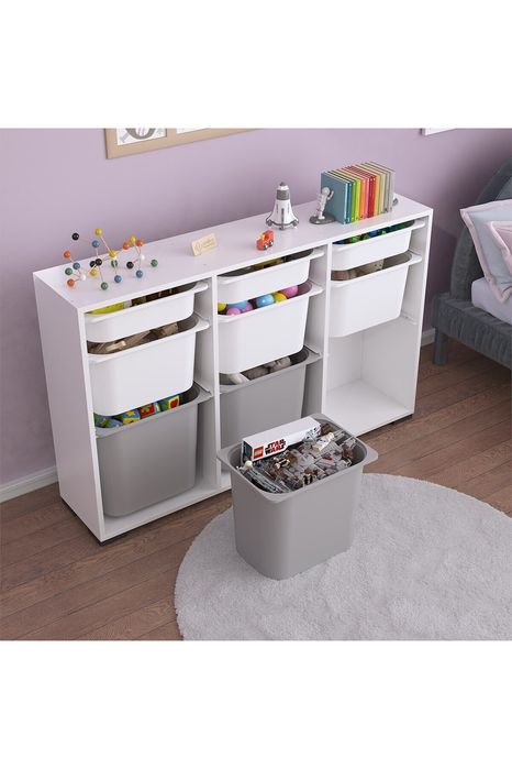 Мултифункционален шкаф за съхранение, Етажерка за играчки, с 9 кошници