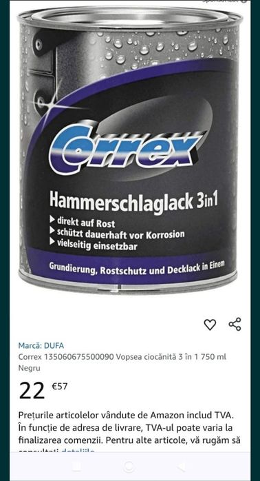 Vopsea protectoră metalică Correx, finisaj cu ciocan, 3 în 1, verde, 7
