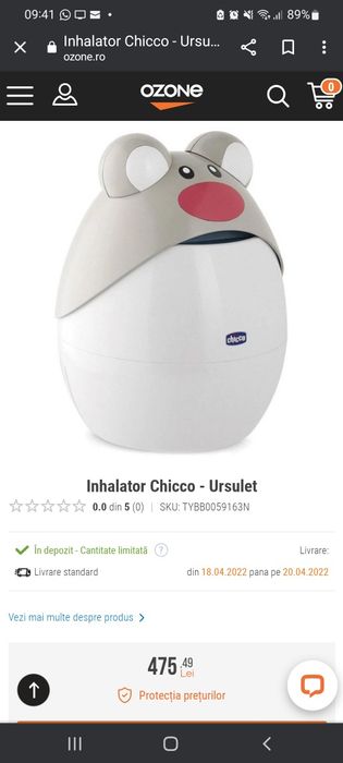 Aparat pentru aerosoli (nebulizator) Chicco Ursulet
Terapia cu aerosol