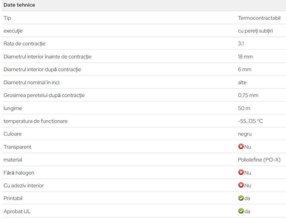 CELLPACK SR1F3 18-6 negru Tub termocontractabil cu pereți subțiri