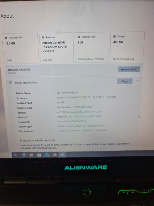 Laptop Alienware Gaming