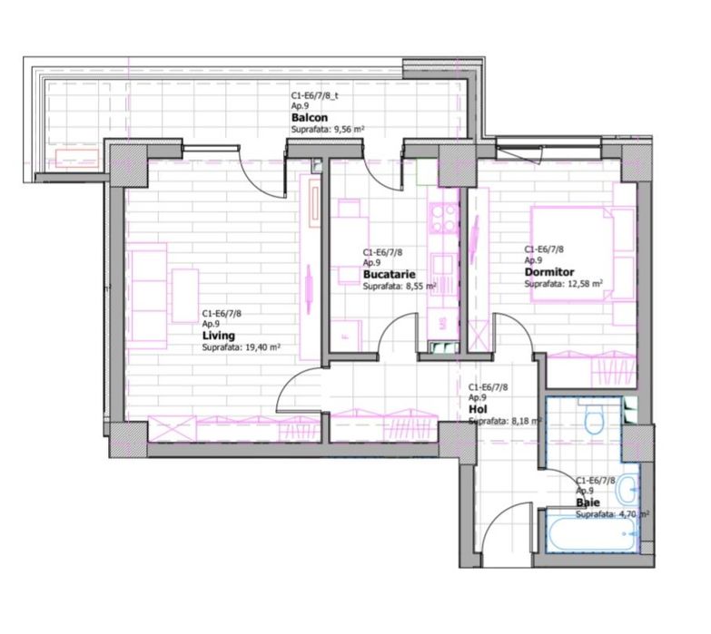 Apartament cu 2 camere, decomandat, Tatarasi, etaj 7, 61mp, 99.800euro