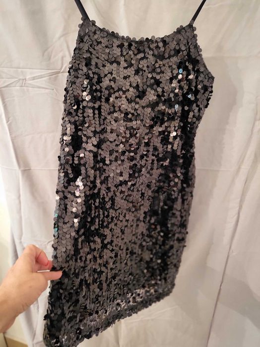 rochie mini paiete negre, eleganta, club, noua, M-L