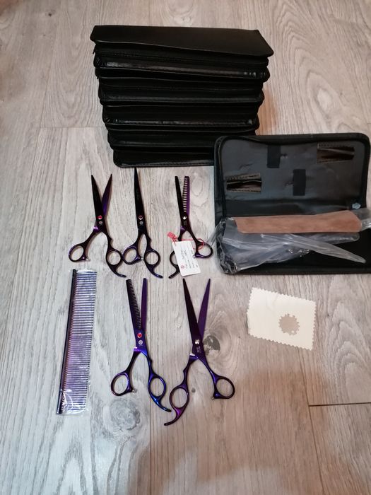 Set profesional grooming, 5 foarfeci tuns câini + piaptan