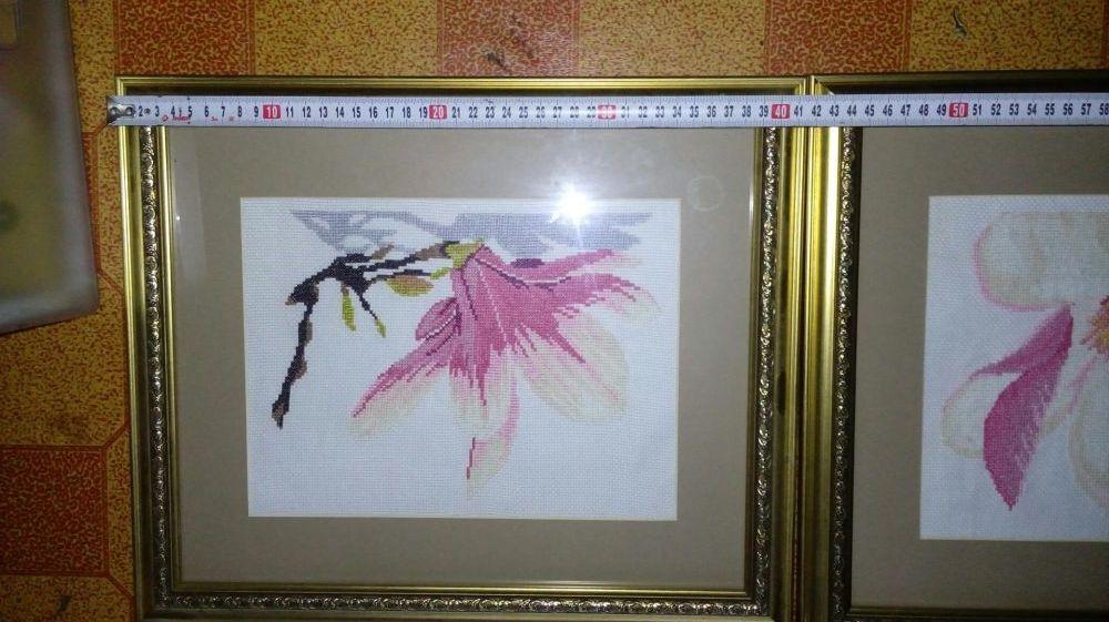 Продам триптих.  Вышивка. "Магнолия в цвету"