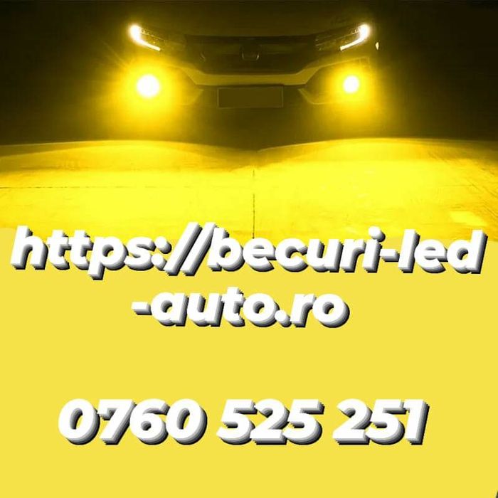 Set Două Becuri Led H1,H3,H7,H9,H11,H16,HB3,HB4 Lumină Galbenă 3000K