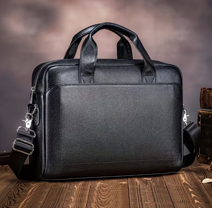 Мъжка функционална и с-15% Промоция кожена бизнес чанта•Черна и кафява