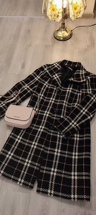 Pardesiu vintage din amestec de lână,  în carouri