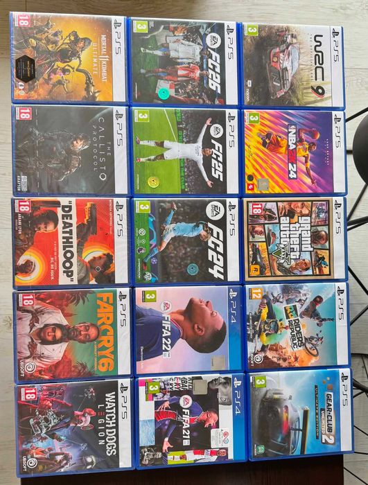 Продавам PlayStation 5 (PS5) комплект с контролер, кабели, кутия и игри
