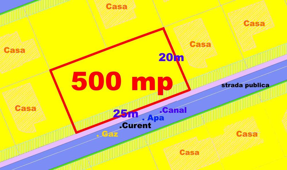 500 mp Teren intravilan Alba Orizont 20x25 PUZ cu canal apa gaz curent