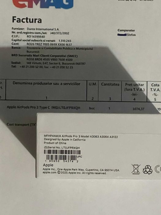 AirPods Pro 3 cu factură