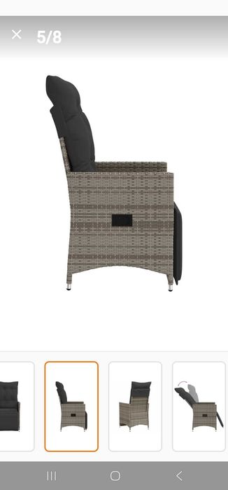 Vand 2 fotolii rabatabile din ratan , cu perne gri ,noi ,nefolosite .Mobilier de gradina