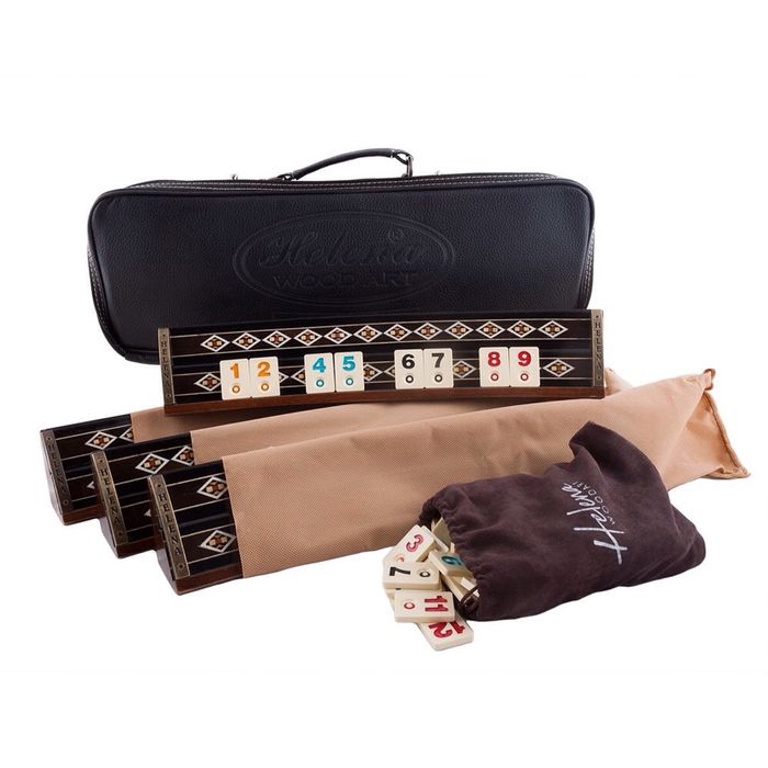 Joc de remi, remy, rummy din lemnn masiv si sidef pe semirotund 2643