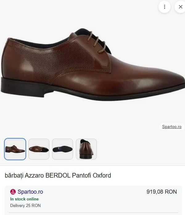 Pantofi derby 43 de lux Azzaro NOI piele naturala moale lacuita