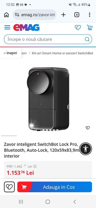 Zavor inteligent SwitchBot Lock Pro, Bluetooth, Auto-Lock, 120x59x83,9mm, interior