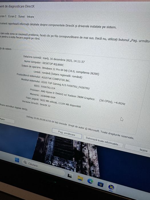 Laptop ASUS TUF Gaming A15 Ryzen 9 16GB RAM Full HD 144Hz