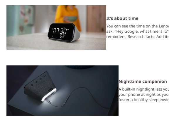 Ceas inteligent Lenovo Smart Clock Essential comenzi vocale ok google