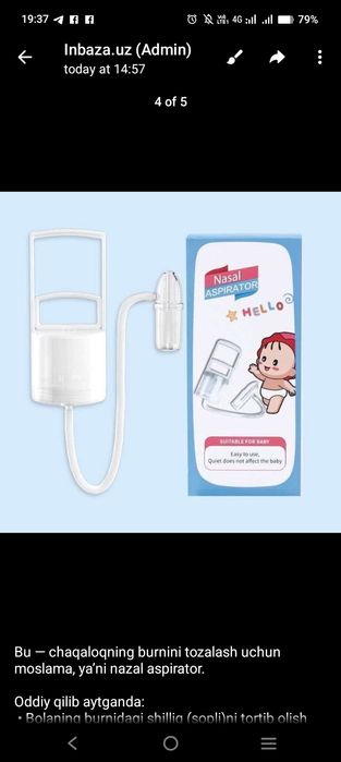 Baby Aspirator chaqaloqning burnini tozalash uchun moslama